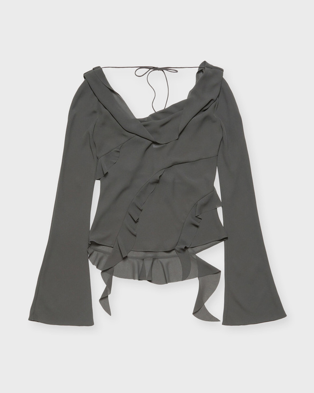 Acne Studios Blouse Ruffle Drape Top Antracite grå 38