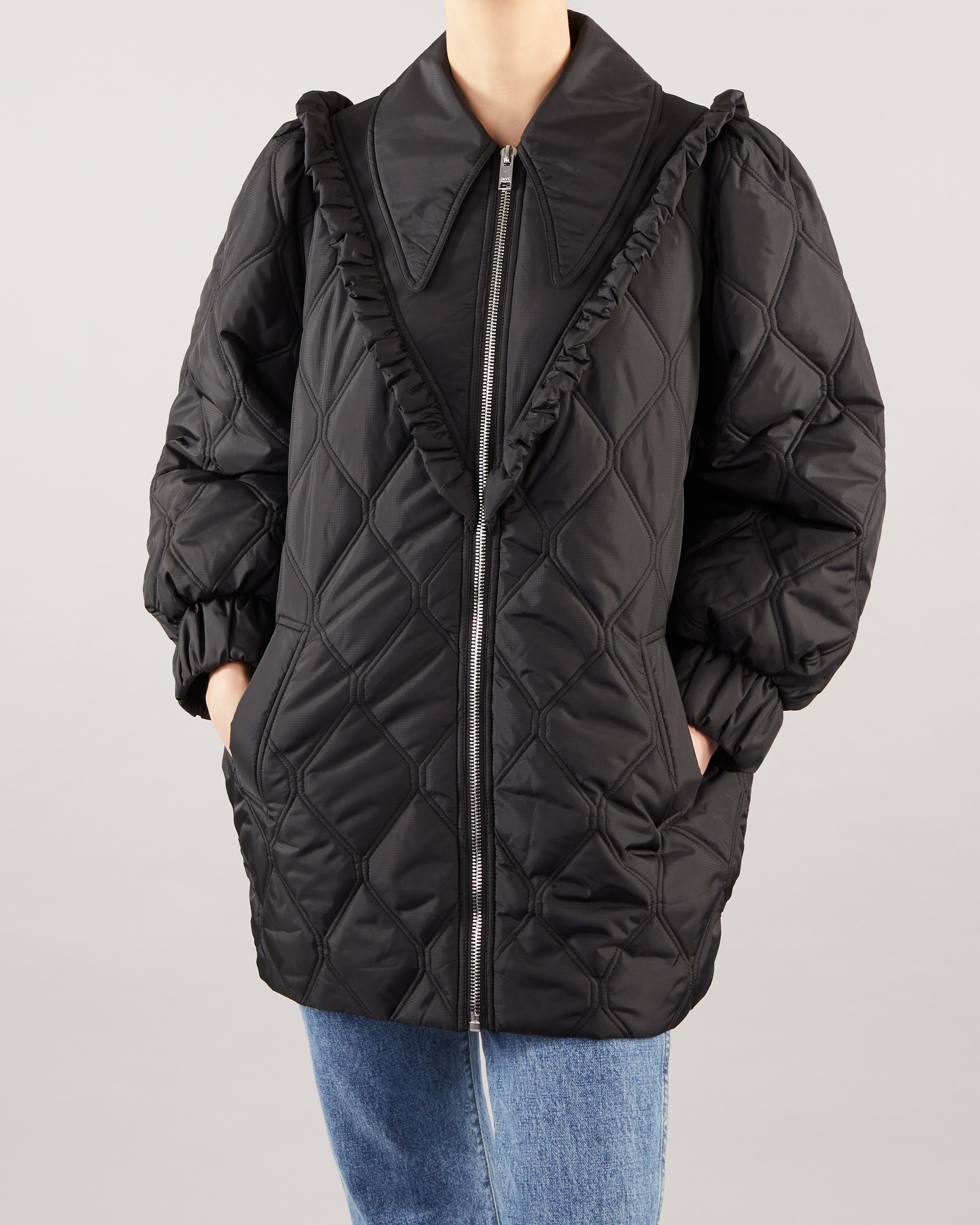 Recycled Ripstop Quilt Frill Coat 