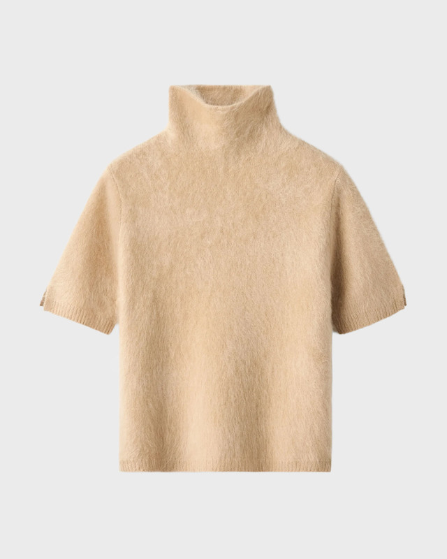 Soft Goat Striktrøje Brushed Short Sleeve Turtleneck Camel XL