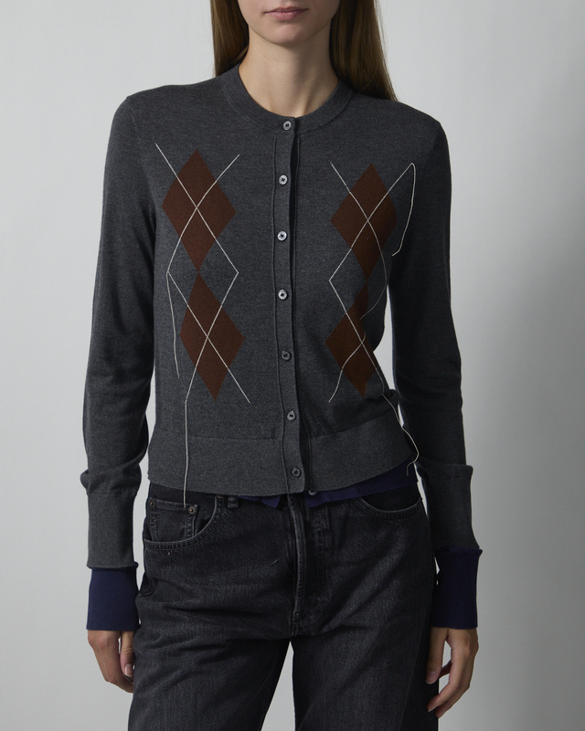 Acne Studios Cardigan Double-Layered Argyle Mørkegrå M