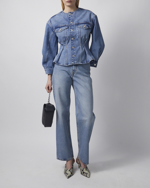 Frame Jacket The Nipped Collarless Light blue wash S