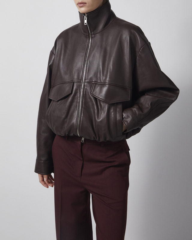 Wakakuu Icons Jacka Leather Funnel Neck Dark Brown S