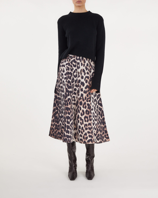 Ganni Skirt Print Denim High Waist Leopard 36