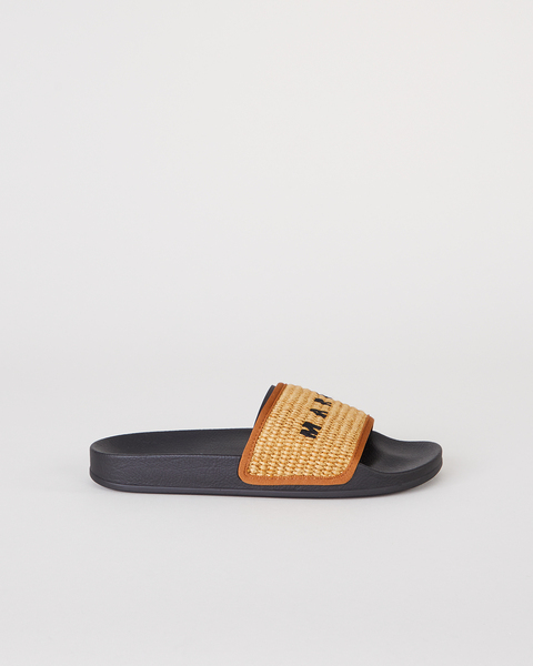 Brun raffia sandal Gul/svart 1
