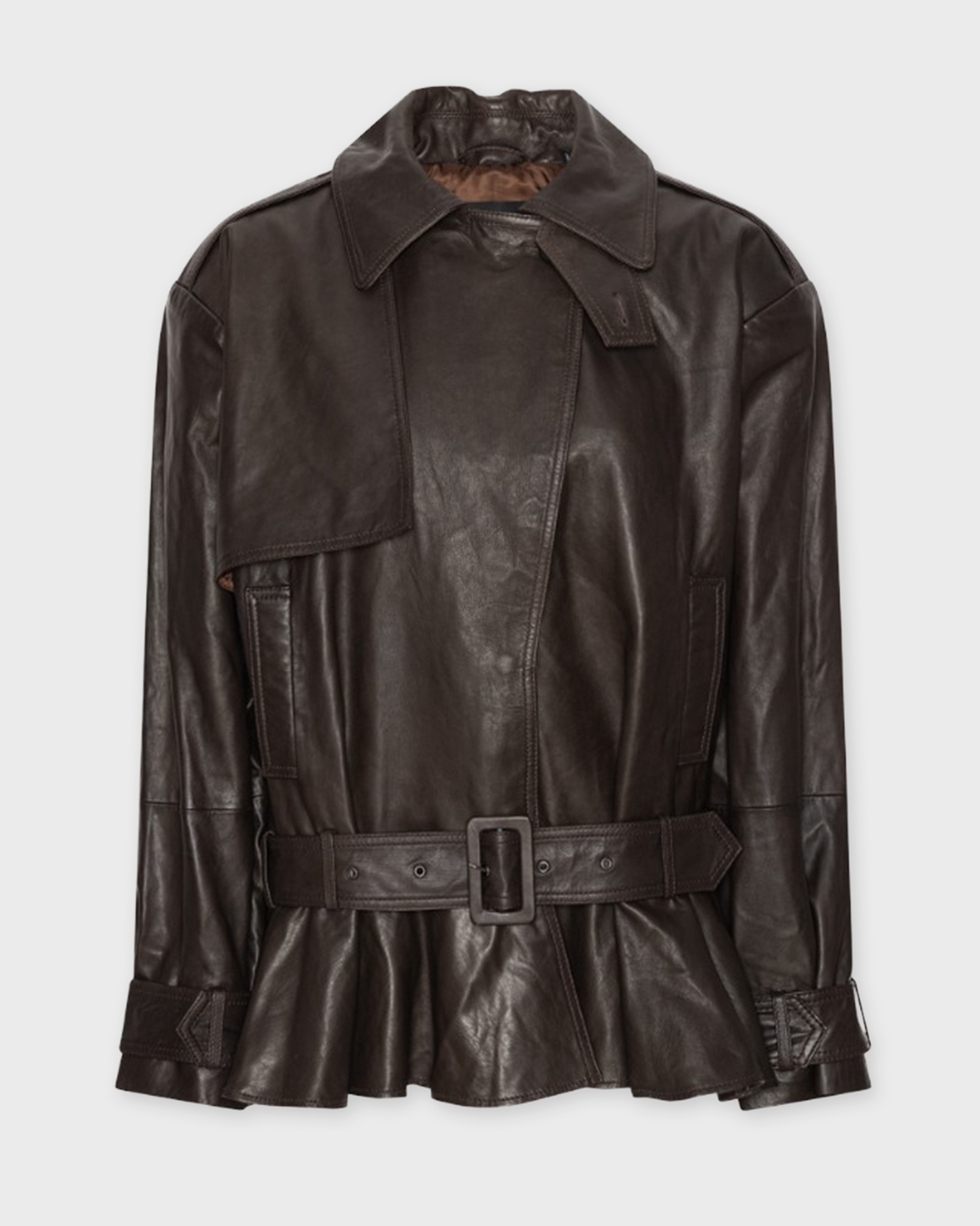 Rotate Women's Brown Biker Jacket In Lamb Leather In Dark - Image 3