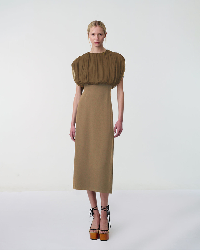 LEONI Dress Void Gathered Silk Valnöt 38