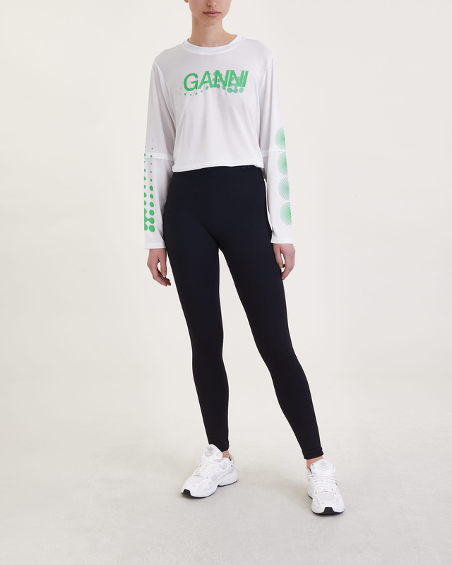 Ganni  T-Shirt Active Mesh Layered Long Sleeve Vit S