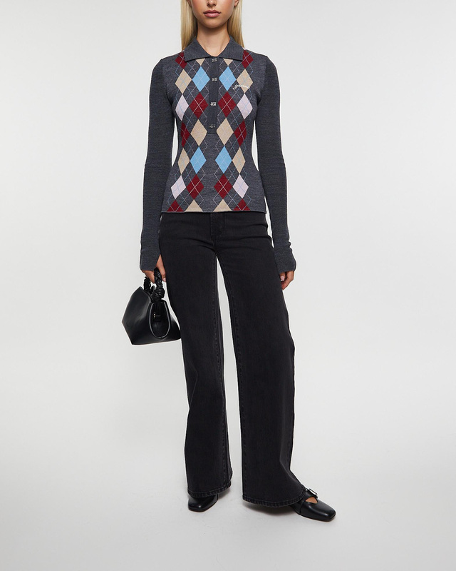 Ganni Sweater Fine Merino Jacquard Polo Paloma melange XL