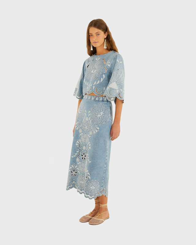 FARM Rio Skirt Denim Richelieux Midi Denim 25