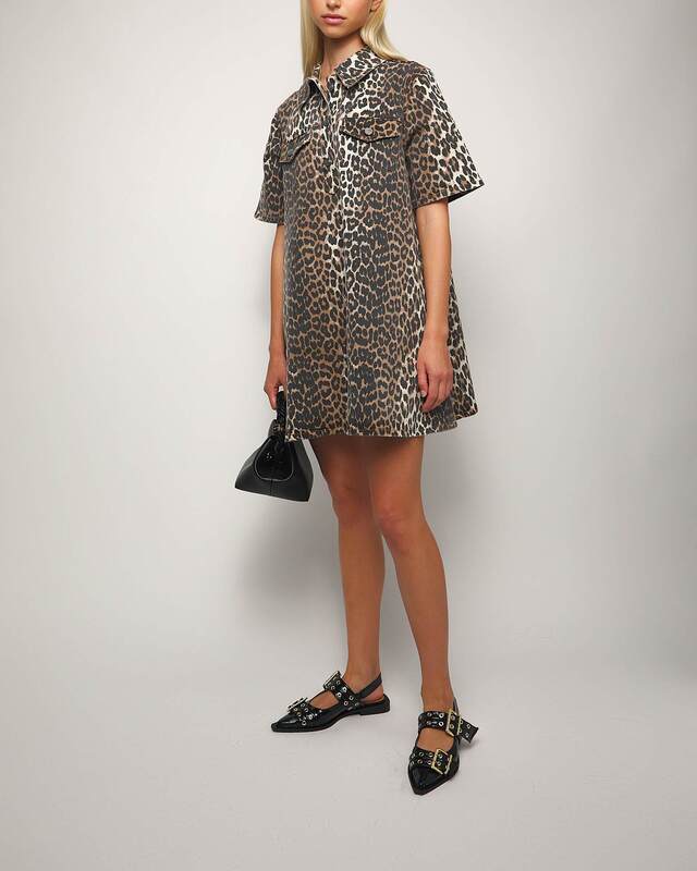 GANNI Klänning Print Denim Mini Leopard Leopard 40