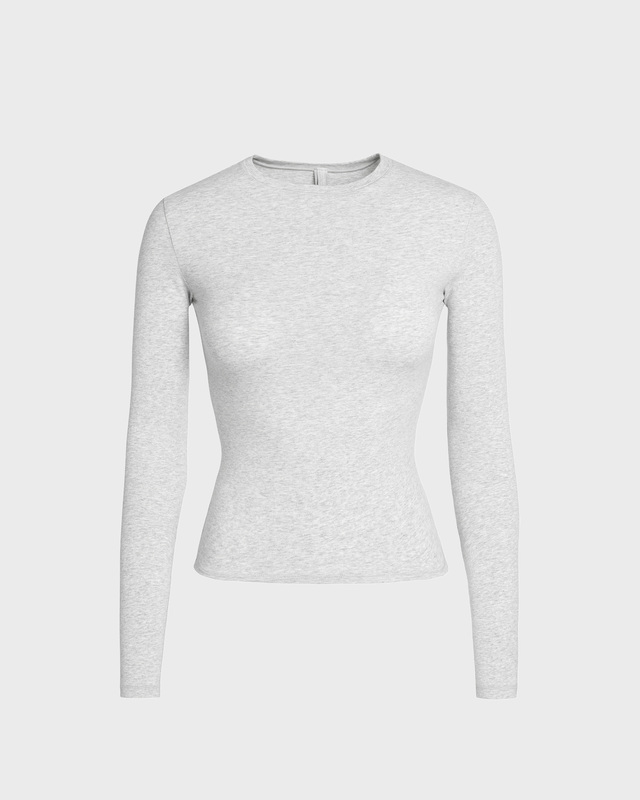 Skims T-shirt Cotton Jersey Long Sleeve Light Heather Gray L