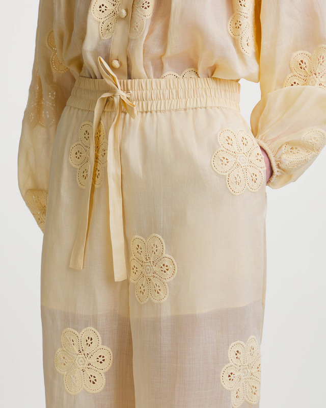 Zimmermann Trousers Acadian Embroidered Light Yellow 1 (S-M)