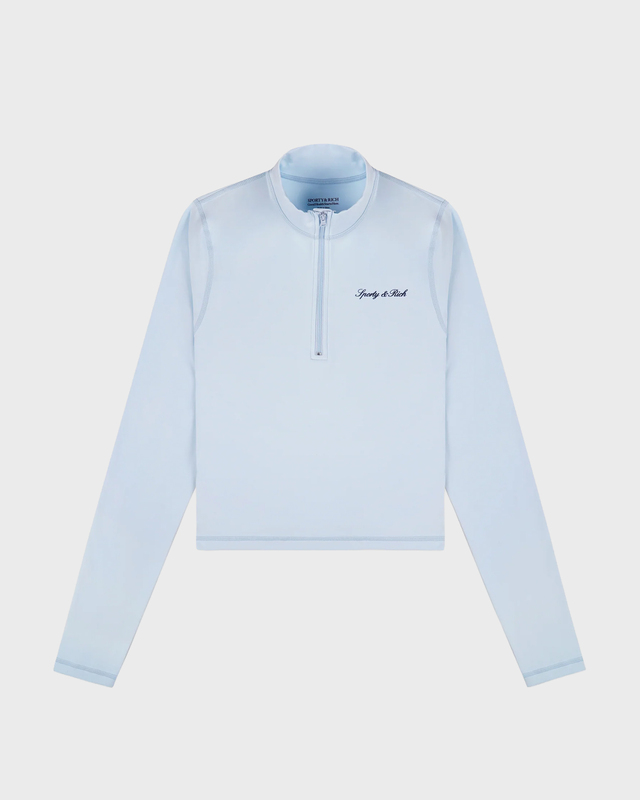 Sporty & Rich Topp Signature Logo Sports Quarter Zip Light Blue S