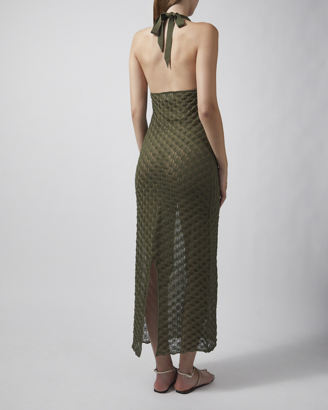 Malina Kjole Esra Knitted Halterneck Maxi Oliv M