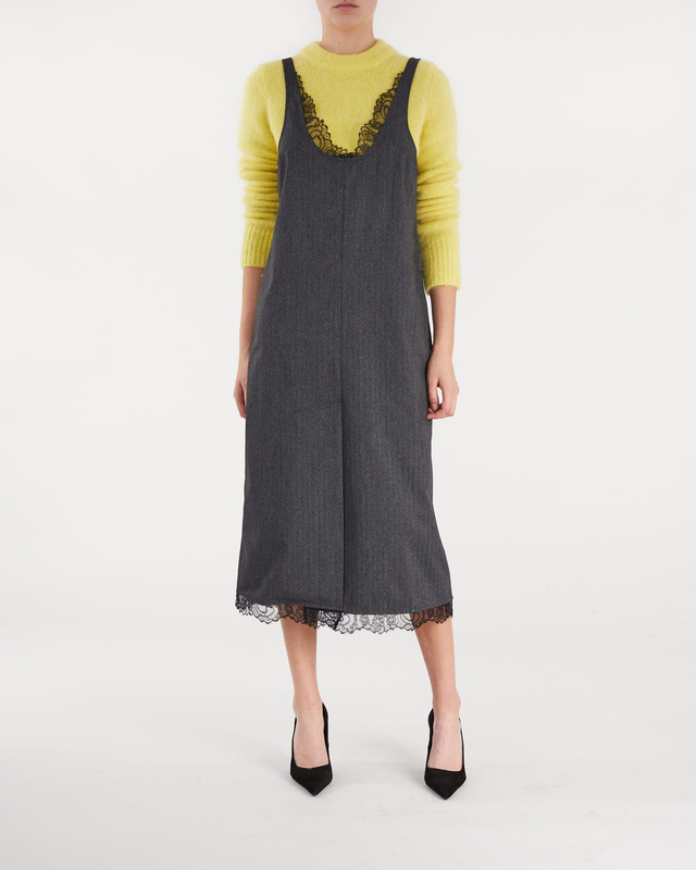 Ganni Klänning Drapey Suiting U-neck Midi Dress Grå 40