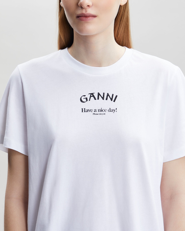 GANNI T-Shirt Thin Jersey Relaxed O-neck Vit S