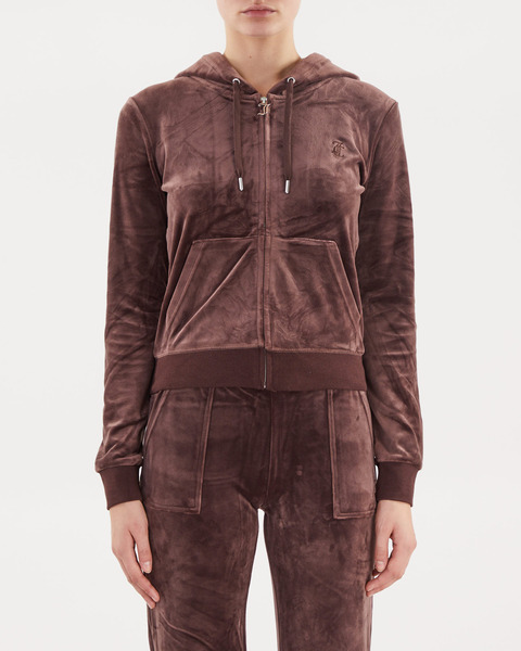 Hoodie Classic Velour Zip Chocolate 1