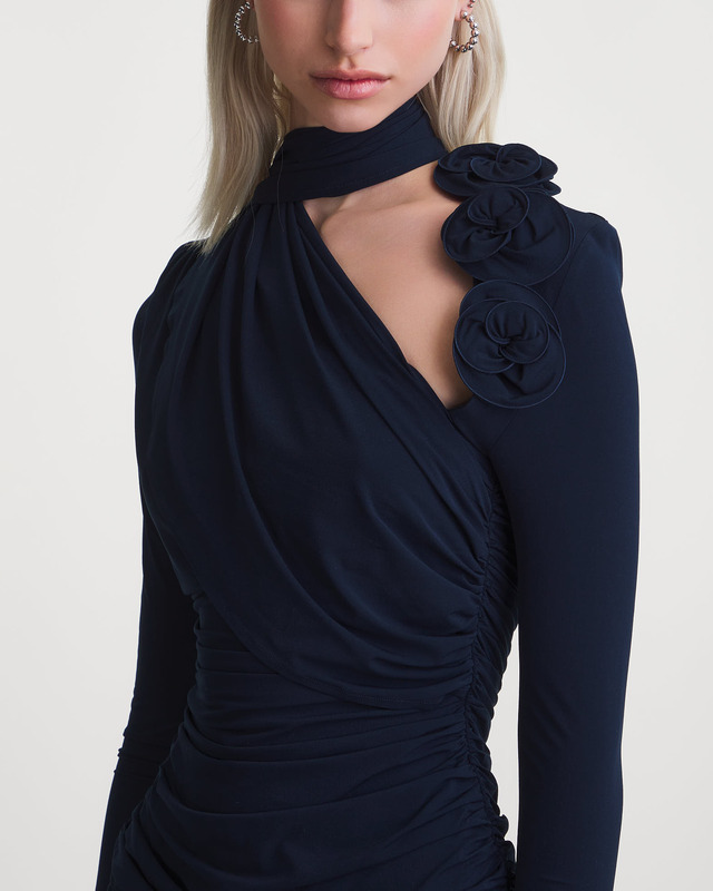 Magda Butrym Dress Long Sleeve Wrap Neck Mini Navy FR 40 (EUR 38)