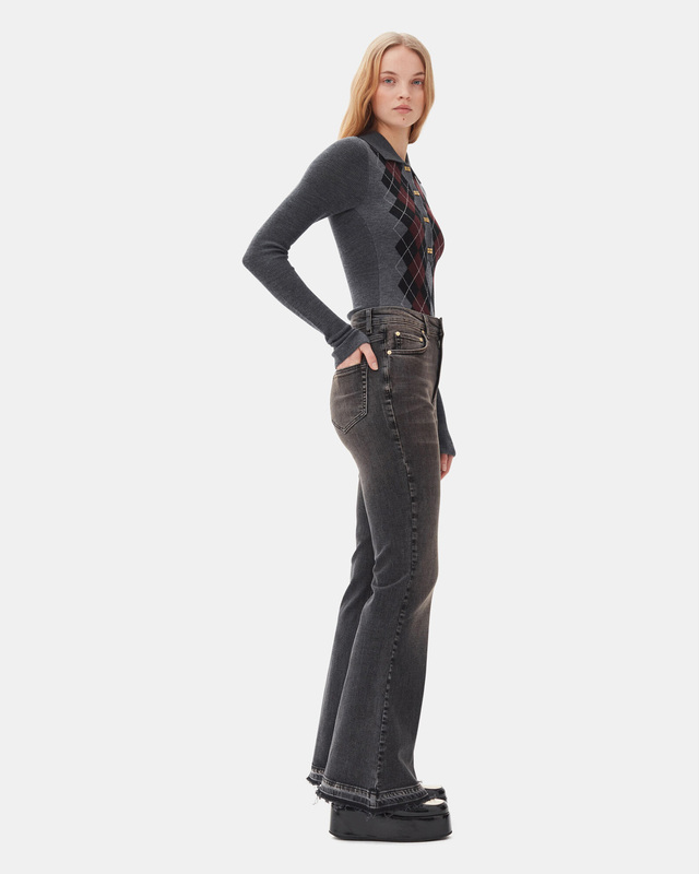 Ganni Sweater Fine Merino Jacquard Polo Mörkgrå XS