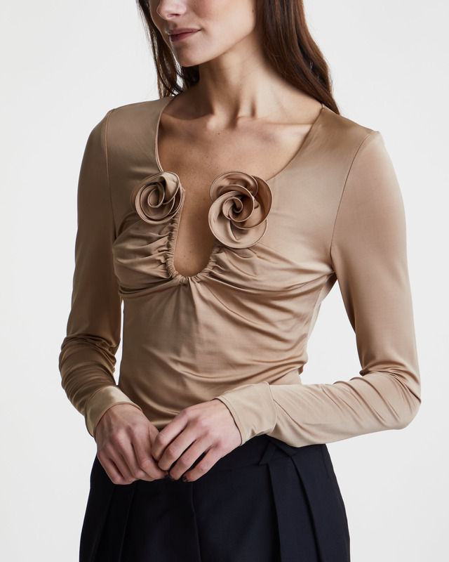 Magda Butrym Topp Long Sleeve Floral Appliqué Beige FR 34 (EUR 32)
