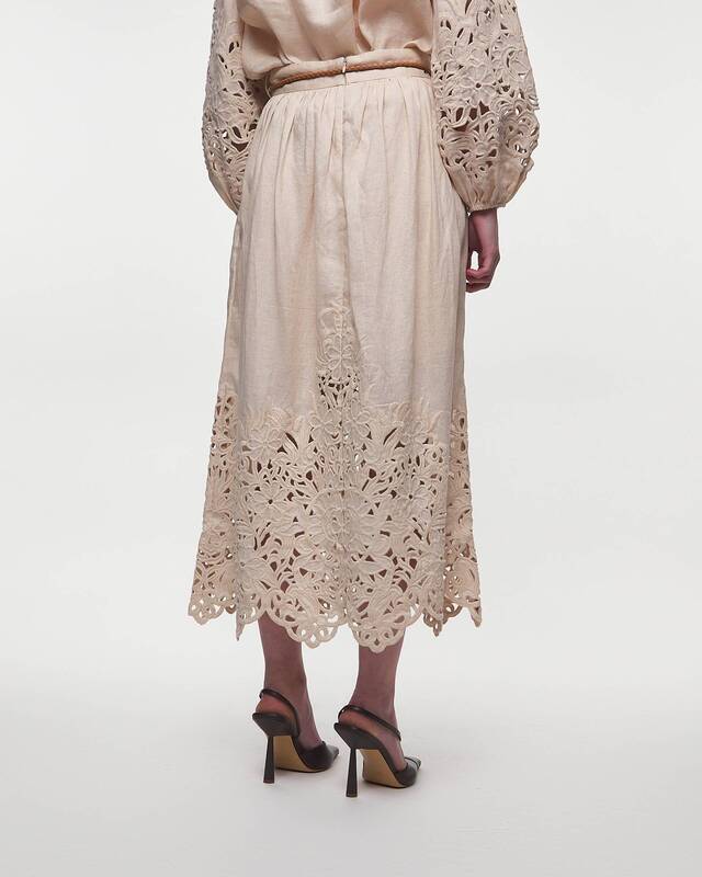 Zimmermann Skirt Wylie Embroidered Midi  Creme 1 (S-M)