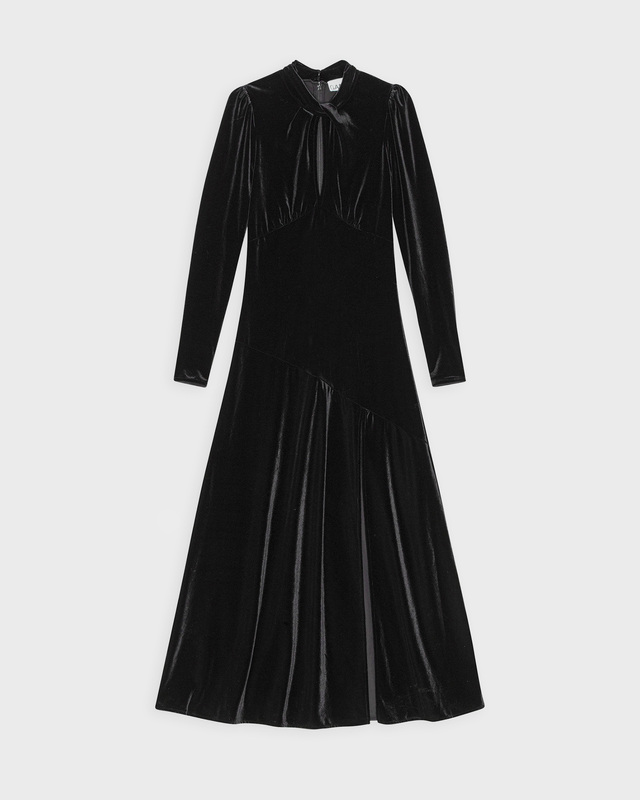 Ganni Dress Velvet Jersey Long Black 40