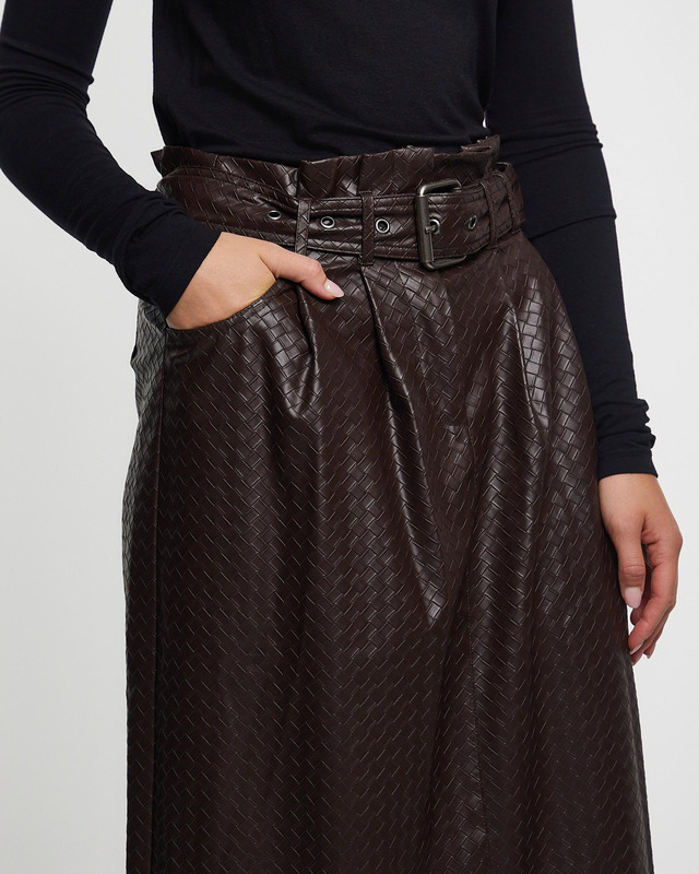 ROTATE Birger Christensen Skirt Midi Paper Waist Brun 40