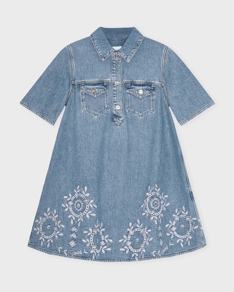 Klänning  Broderie Anglaise Denim Mini Ljusblå 1