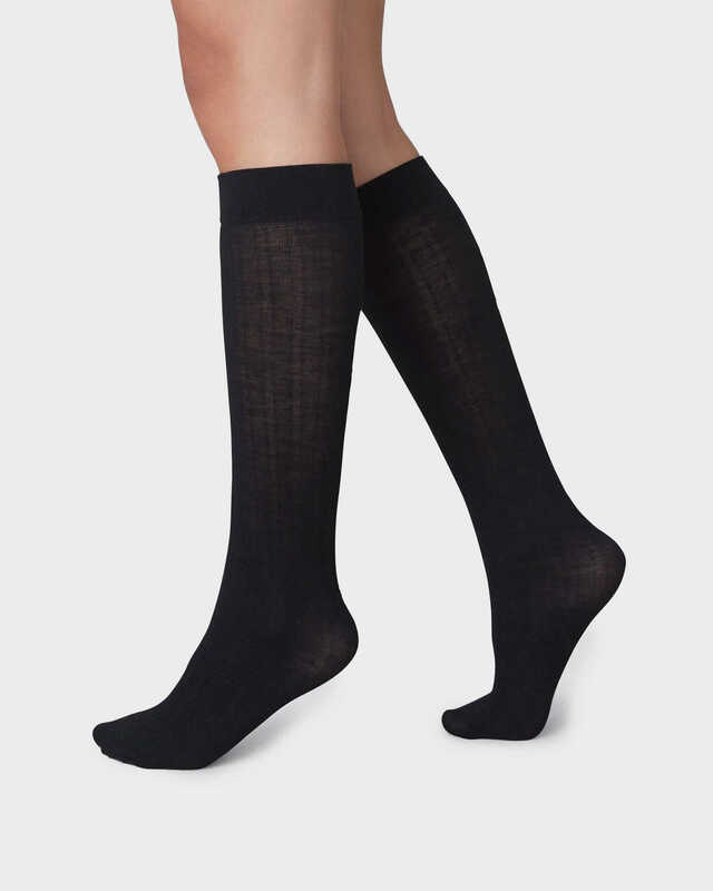 Swedish Stockings Freja Organic Wool Knee highs Black ONESIZE