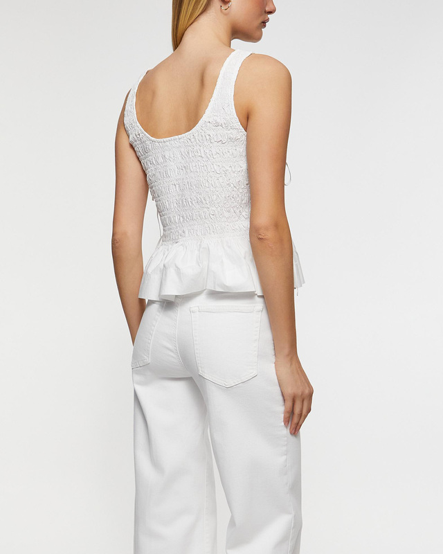 Ganni Top Cotton Poplin Smock Tie String White 38