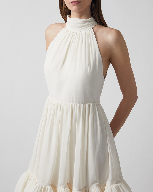 Malina Dress Fern Halterneck Ruffled Mini White XS