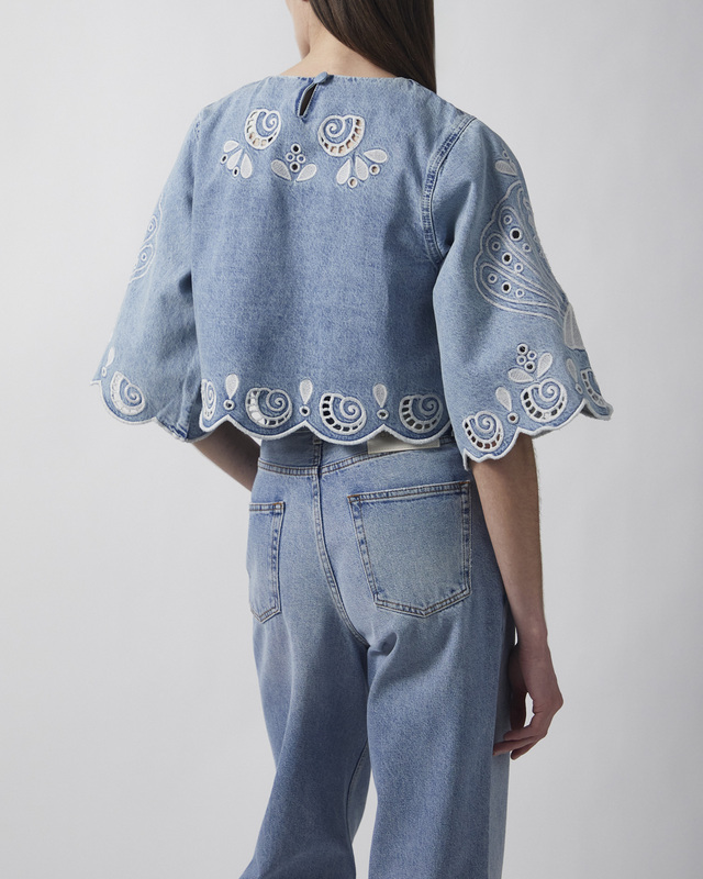 FARM Rio Blouse Denim Richelieux Cropped Denim XS