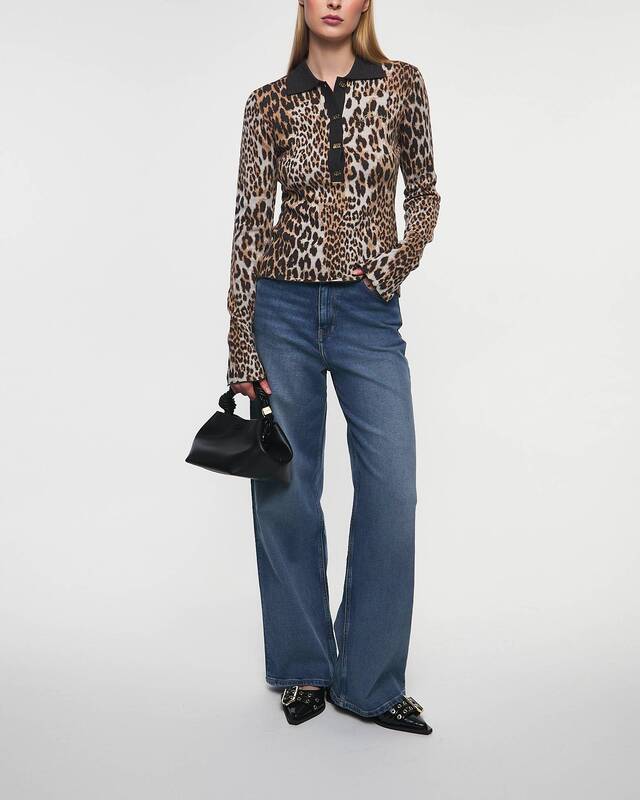 Ganni Fine Merino Jacquard Leopard Polo Leopard XL