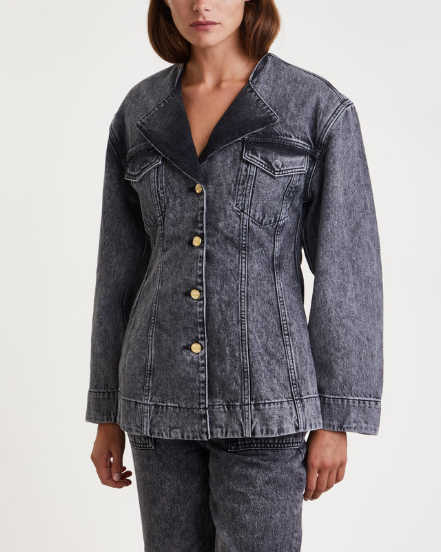 Ganni Kavaj Snow Washed Denim Fitted Washed black 38