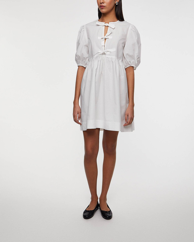 Ganni Dress Cotton Poplin Tie String White 40