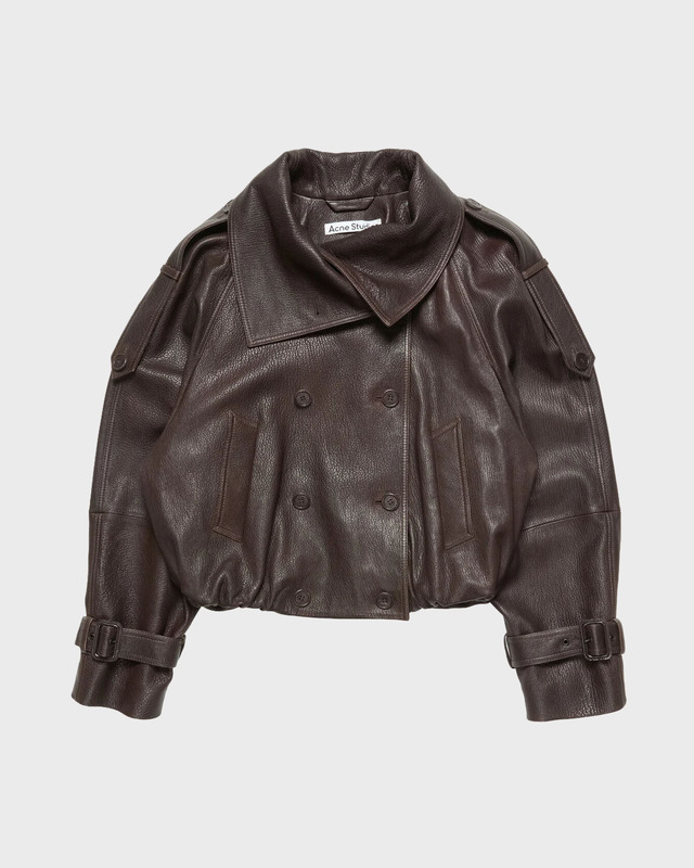 Acne Studios Frakke Cropped Leather Trench Dark Brown 36