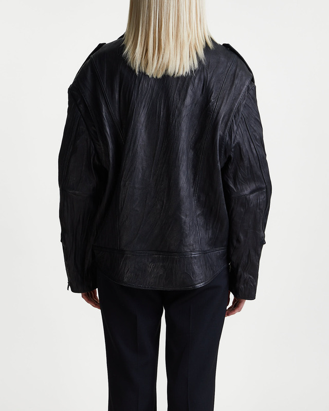 Acne Studios Jacket Crinkle Leather Biker Svart 34