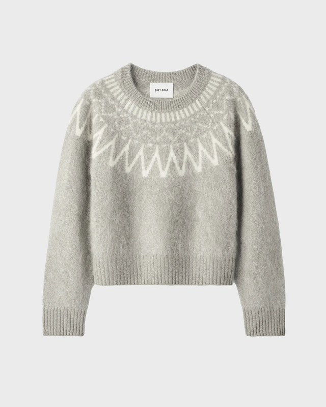 Soft Goat Sweater Brushed Fair Isle Crewneck Greige S
