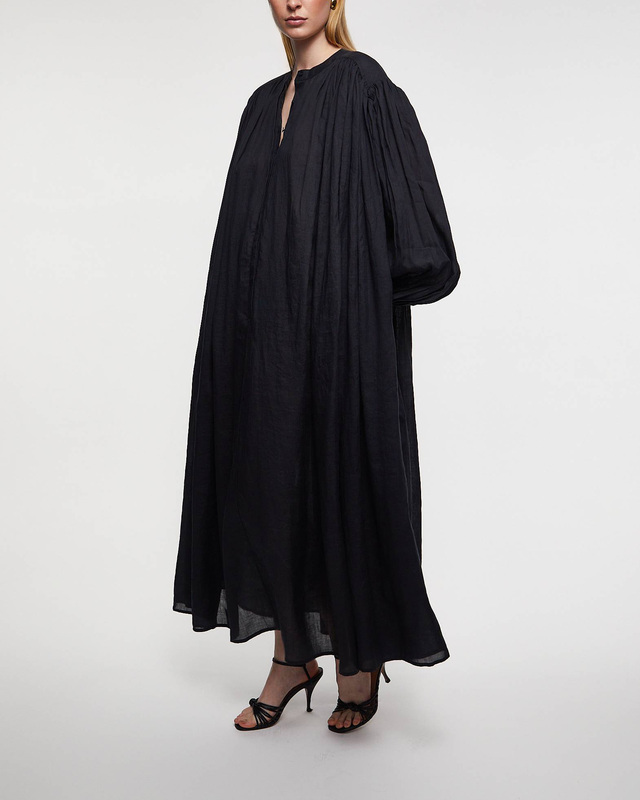 RÓHE Dress Pleated Ramie  Black 38
