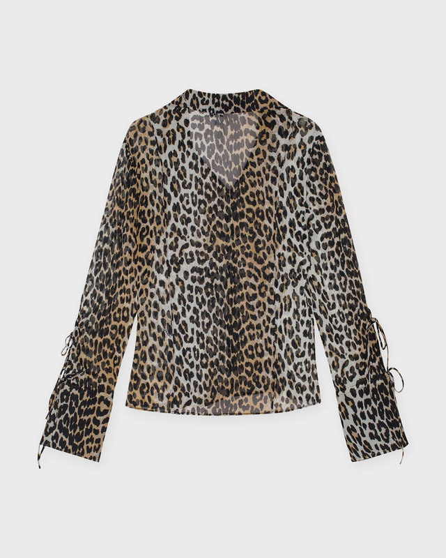 Ganni Shirt Printed Chiffon Slim Leopard 42