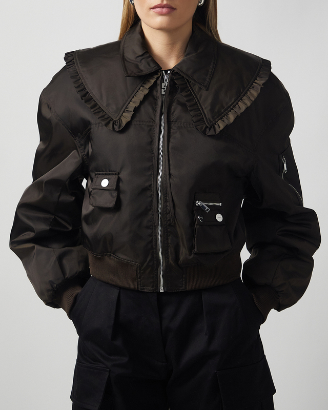 Ganni Jacket Duchesse Nylon Bomber Mörkbrun 36