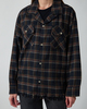 Found Skjorte Raw Cut Fringe Plaid Camp Navy L