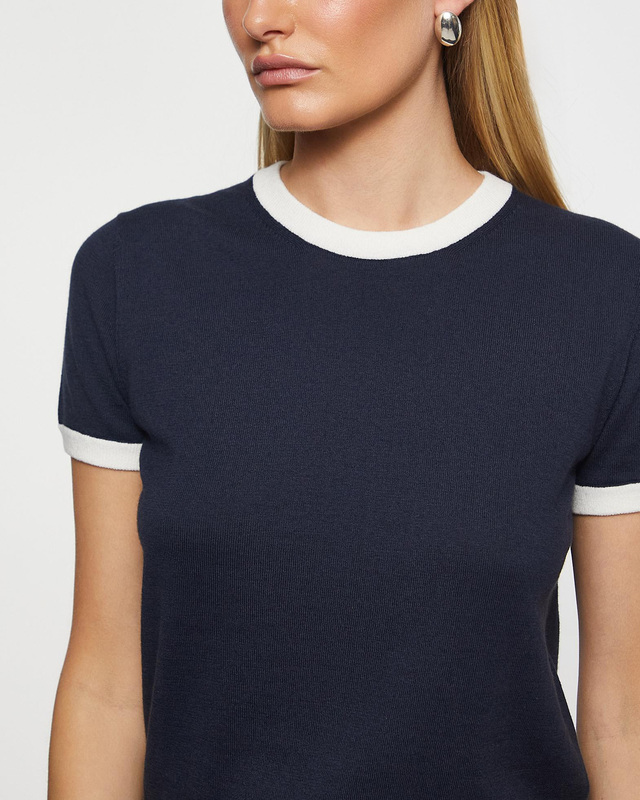 Vince T-Shirt Ringer Sweater Tee Blå/vit S