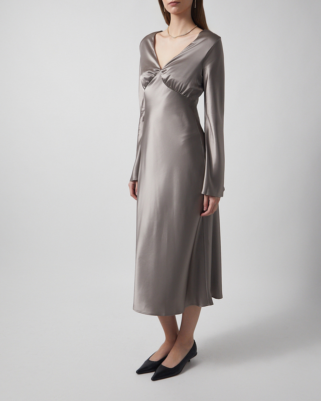 Malina Dress Carolina Flared Sleeve Satin Midi Granit 36