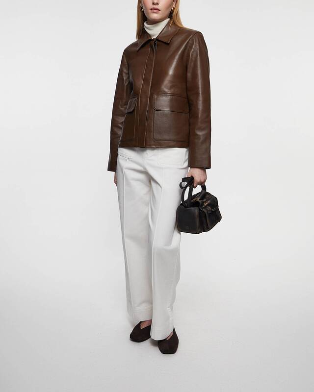 Theory Jacka Leather Boxy  Brun M