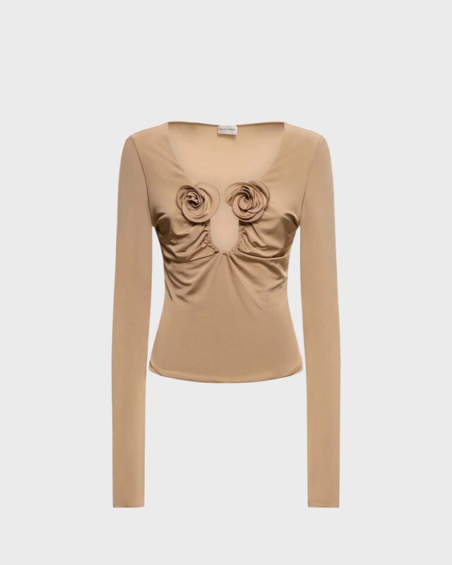 Magda Butrym Topp Long Sleeve Floral Appliqué Beige FR 34 (EUR 32)