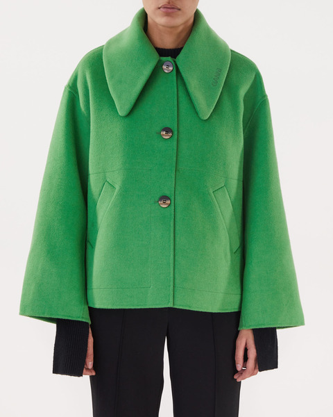 Wool Wide Collar Jacket Green 1
