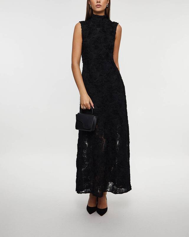 ROTATE Birger Christensen Klänning Flower Mesh Maxi  Svart 40