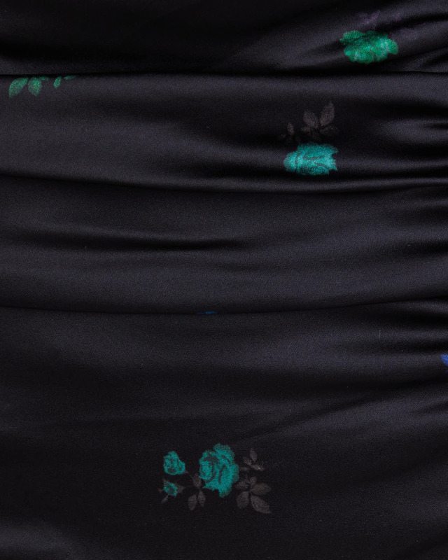 Ganni Dress Printed Satin Ruched Long Slip Black 38