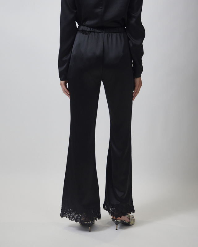 Malina Byxor Marine Satin Lace Hem Black 42
